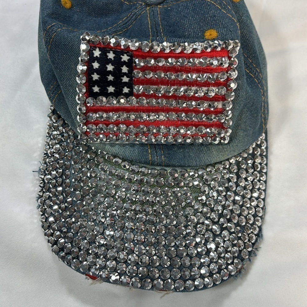 Rue 21 etc. bling denim US flag sparking adjustable hat - Picture 9 of 9